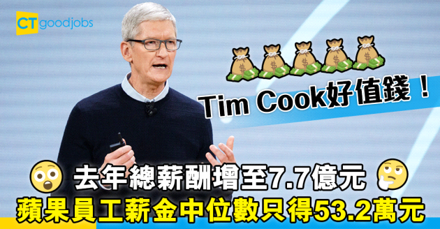 【IT人福利】Apple CEO庫克(Tim Cook)去年總薪酬增至7.7億元