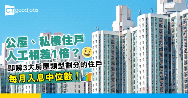 【薪酬趨勢2024】公屋、私樓住戶收入相差超過1倍？即睇3大房屋類型劃分的住戶每月入息中位數！