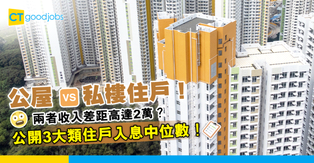 【9月更新｜薪酬趨勢2024】公屋 vs 私樓住戶！收入差距高達2萬？3大房屋類型劃分的住戶每月入息中位數！