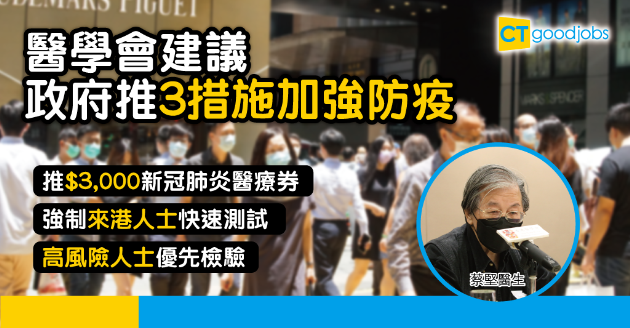 【新冠肺炎】醫學會建議推3措施抗疫　派醫療券助市民檢測 