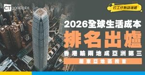 【生活成本】 2026全球生活成本排名出爐！香港跳升第15 亞洲僅次呢兩城 東亞區稱霸！